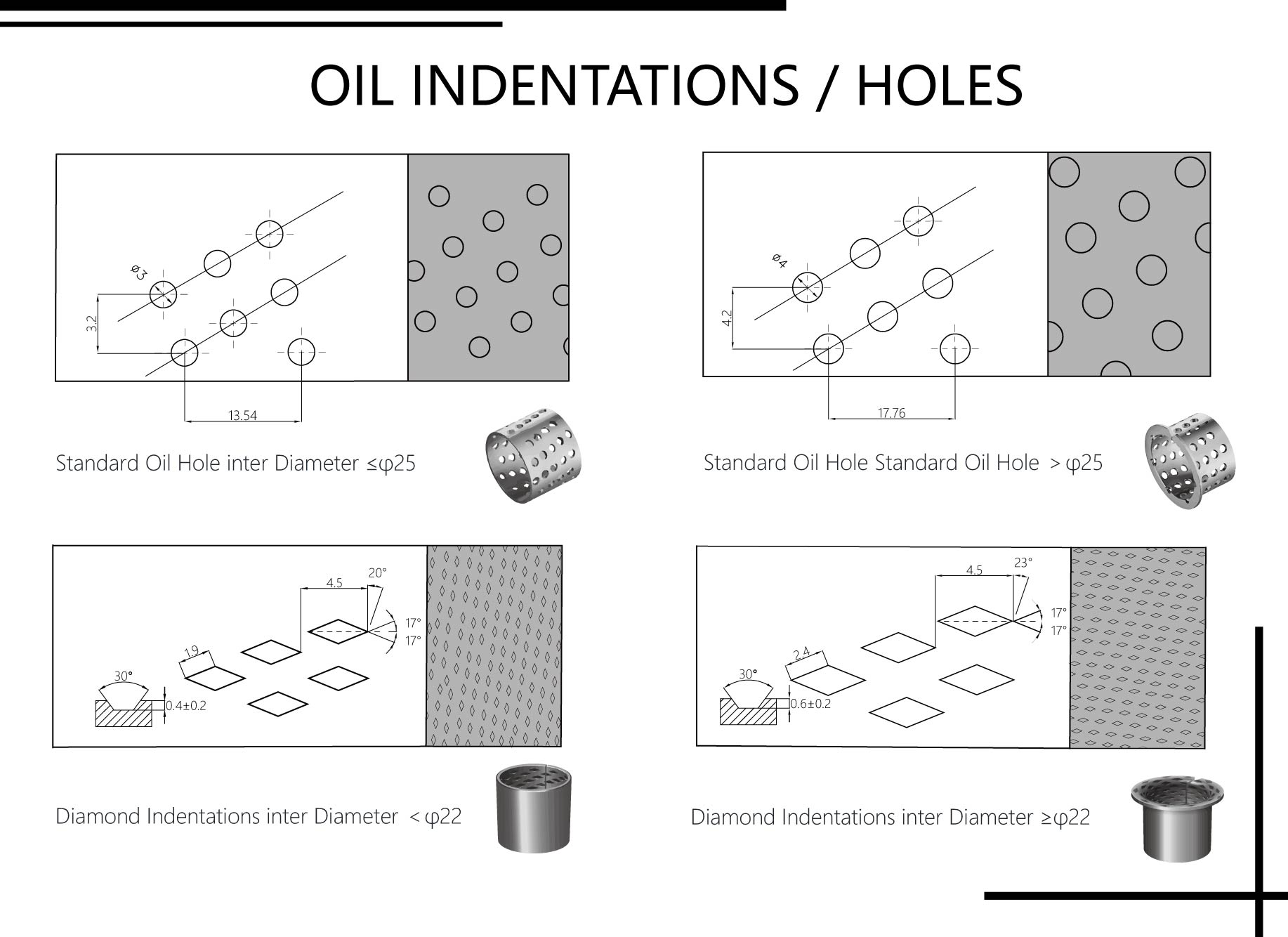 CuSn8 Bronze Bushings 9 SELF LUBRICATING BRONZE BUSHINGS OIL HOLES DESIGN DIAMOND