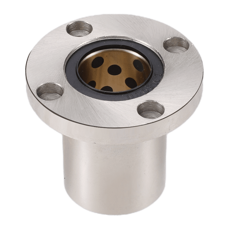 Straight slide bearings, circular flanges, steel outside, copper inside, oil-free bush, fixed seat assemblies, standard Straight slide bearings, circular flanges, steel outside, copper inside, oil-free bush, fixed seat assemblies, standard