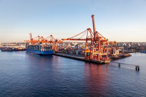 gantry cranes at container terminals vancouver bc picture id1156765560