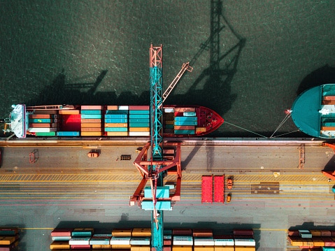high angle view on cargo crane container terminal picture id1173116341