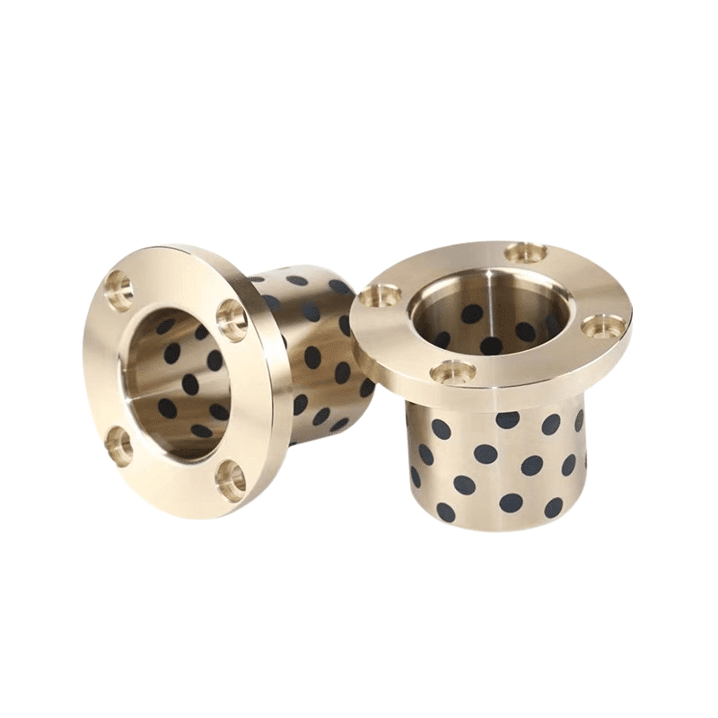 flange bronze bushing2 The self-lubricating graphite plugged bronze sleeve bushings are machined from continuous cast bronze